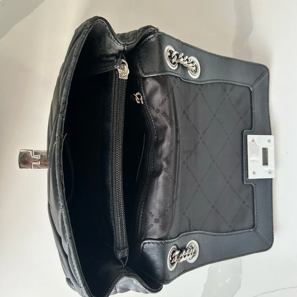 Michael Kors Black Quilted Shoulder Bag with Silver Chain